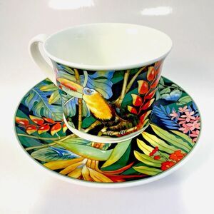 Villeroy & Boch Seringiti Cup And Saucer Birds Butterfly Tropical Plant Rare Fun